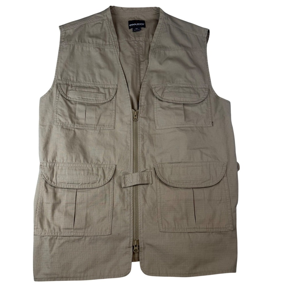 Woolrich Elite Series Ripstop Utility Vest Tan Cargo Tactical Fishing Mens M